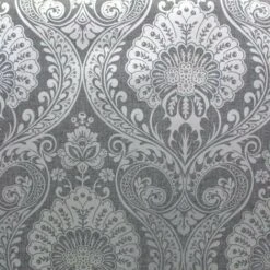 Damask Wallpaper Gunmetal Grey Silver Metallic Shimmer Textured Arthouse Decoris