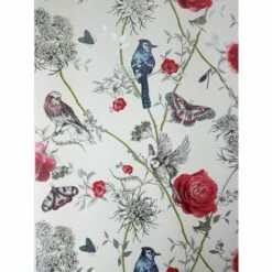 Paradise Garden Birds White Glitter Floral Wallpaper Shimmer Arthouse Blue Pink