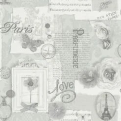 Arthouse Felicity Silver Paris Calligraphy Floral Butterfly Feature Wallpaper - 665401