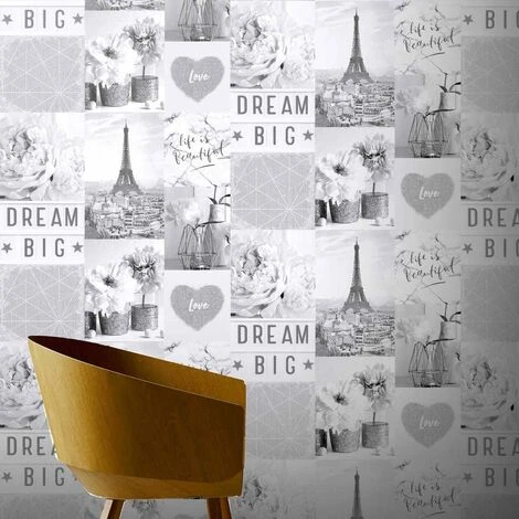 Arthouse Life Is Beautiful Mono Wallpaper - Glitter Paris City Love Heart - 692100 2 Arthouse Life Is Beautiful Mono Wallpaper - Glitter Paris City Love Heart - 692100 - Image 2