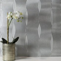 Arthouse Foil Wave Silver Wallpaper Textured Vinyl Reflective - 294501