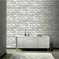 Arthouse Metallic Silver White Grey Wallpaper Brick Wall Realistic 3d Rustic