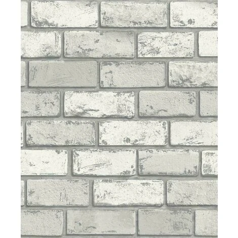 Arthouse Metallic Silver White Grey Wallpaper Brick Wall Realistic 3d Rustic 2 Arthouse Metallic Silver White Grey Wallpaper Brick Wall Realistic 3d Rustic - Image 2