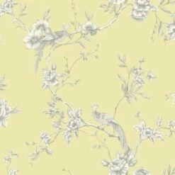Arthouse Chinoise Yellow Wallpaper Floral Birds Heavyweight Wallpaper