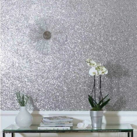 Arthouse Sequin Shimmer Silver Glitter High Shine Plain Textured Shiny Wallpaper 4 Arthouse Sequin Shimmer Silver Glitter High Shine Plain Textured Shiny Wallpaper - Image 4