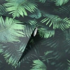 Arthouse Black And Green Fern Wallpaper Smooth Finish Feature Wall
