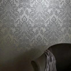 ARTHOUSE DISCONTINUED Damask Wallpaper Glitter Glisten Shiny Shine Sparkle Metallic Platinum Silver