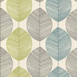 Teal / Lime Green - 408207 - Retro Leaf - Motif - Arthouse Wallpaper By Opera