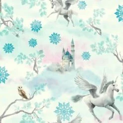 Arthouse - Fairytale Snowflake Princess Unicorn Ice Blue Wallpaper - 667800
