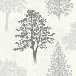 Tree Woodland Forest Silver Grey Glitter Vinyl Textured Wallpaper Arthouse