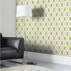 Retro Wallpaper Vintage 3D Geometric Arthouse Diamond Yellow Grey Off White
