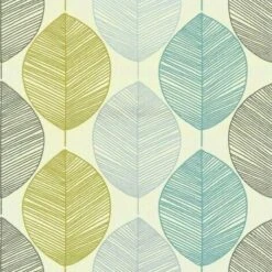 Arthouse Retro Leaf Teal Lime Green Taupe Feature Wallpaper 408207