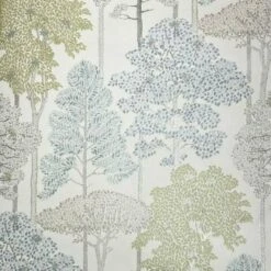 Arthouse Wallpaper Silver Glitter Trees Green Blue White Forest Leaf Sparkle