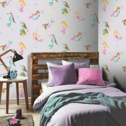 Arthouse Mermaid Mauve Lilac Glitter Pink Nursery Girls Wallpaper Children Kids
