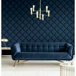 Arthouse Geometric Navy Blue Wood Effect Trellis Luxury Designer Wallpaper
