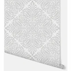Arthouse Glitter Grey Floral Damask Textured Vinyl Wallpaper Shimmer Silver