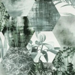 Arthouse Foliage Hex Botanical Wallpaper (10m X 53cm) (Green/Cream)